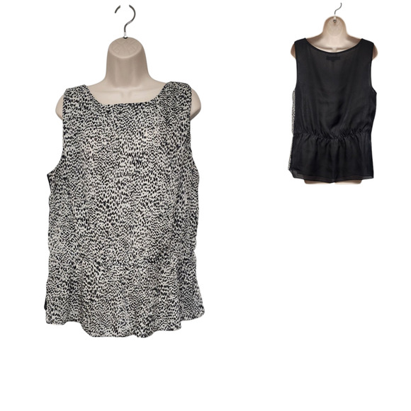 Ann Taylor Loft Pleated Front Elastic Waist  Sleeveless Black/White Blouse  XL - Picture 1 of 5
